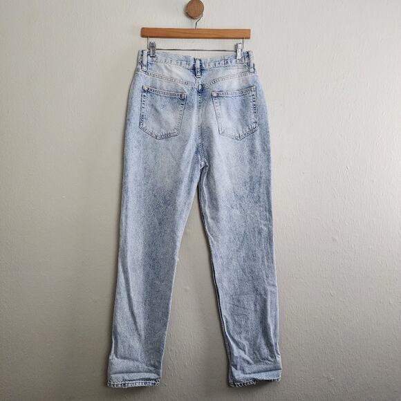 Free People Distressed Light Blue Denim Button Fly Straight Leg Jean - Picture 9 of 13